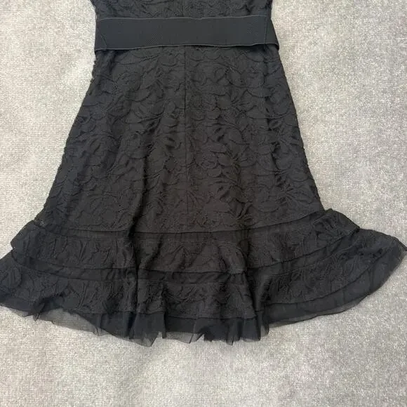 Joseph Ribkoff Dress Womens 8 Black Lace Fit Flare Belted Ruffle Hem Knee Length - Picture 11 of 11